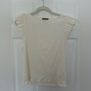 J. Crew Ivory Flutter Sleeve Ribbed Top